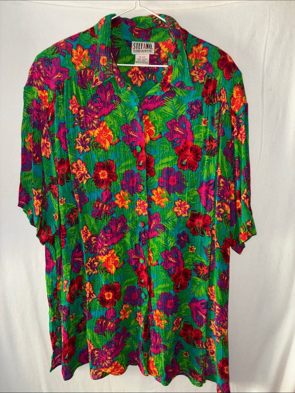 Vintage Stefano Green Floral Button-Up Women's Top